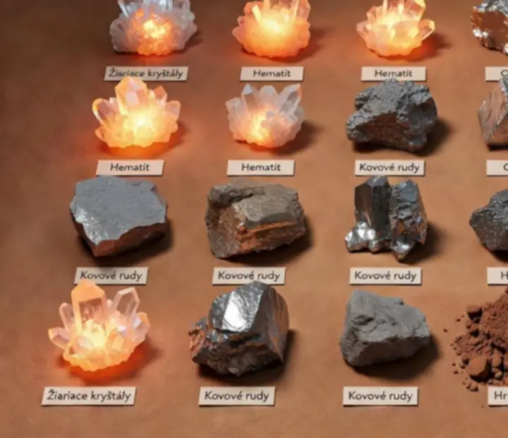 Kolekcia marťanských minerálov a kryštálov zozbieraných počas ťažby