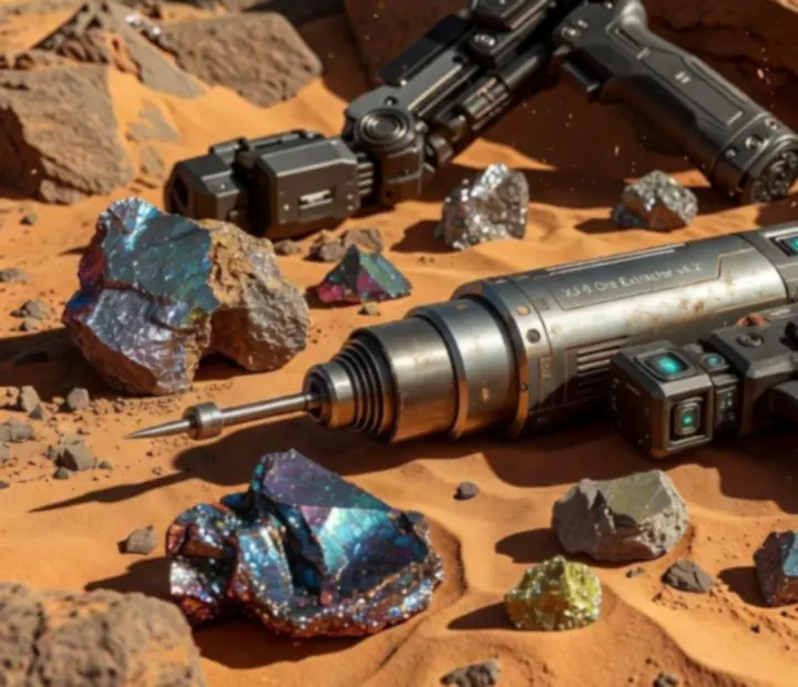 Sci-fi ťažobné nástroje pripravené na hlbokú ťažbu pod povrchom Marsu